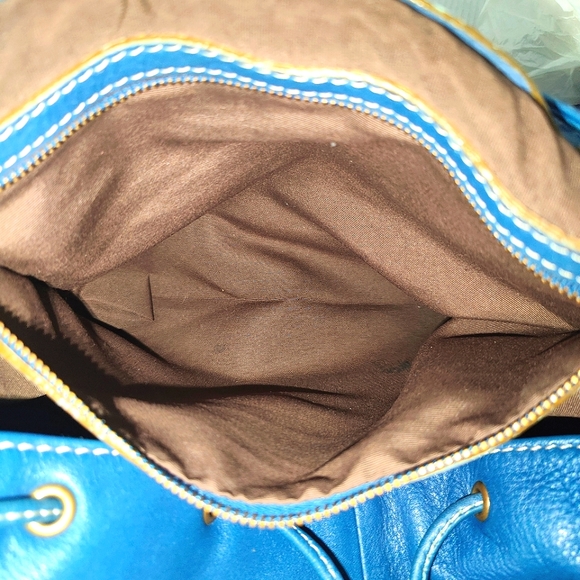 Abro Genuine Leather drawstring Satchel - Vivid Blue - Picture 10 of 11